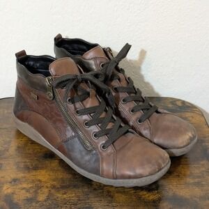 Remonte Liv R1467 Leather Patchwork Ankle Boots Side Zip Women's 11 Brown